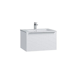 Avis Vente-Unique Meuble de salle de bain suspendu strié blanc avec simple vasque à encastrer - 60 cm - LATOMA