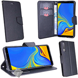 Htdmobiles Housse etui portefeuille pour Samsung Galaxy A7 (2018) + film ecran - NOIR / NOIR