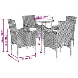 vidaXL Ensemble à manger de jardin et coussins 5 pcs noir rotin acacia pas cher