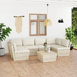 vidaXL Salon de jardin palette 7 pcs avec coussins bois d'épicéa