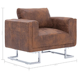 vidaXL Fauteuil cube Marron Similicuir daim pas cher