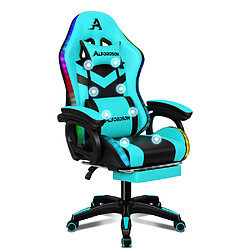 ALFORDSON Chaise Gaming Chaise de Bureau avec LED et Massant 8 Points Cyan Noir