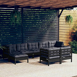 vidaXL Salon de jardin 9 pcs avec coussins Noir Bois de pin massif