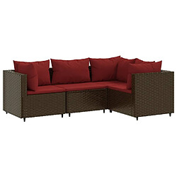 vidaXL Salon de jardin 4 pcs avec coussins Marron Résine tressée