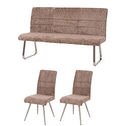 Decoshop26 Lot de 2 chaises de salle à manger + banc 160 cm inox brossé en tissu chenille marron 04_0008279