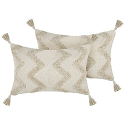 Beliani Coussin CERINTHE Coton 40 x 60 cm À chevron Touffeté Beige clair