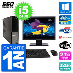 PC Dell 990 DT Ecran 27" Intel Core i5-2400 RAM 32Go SSD 2To Windows 10 Wifi - Occasion