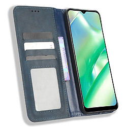 Etui en PU texture rétro, auto fermeture magnétique avec support pour votre Realme C33 4G - bleu