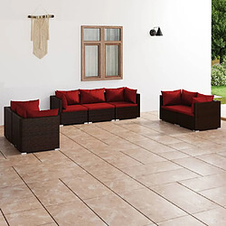 vidaXL Salon de jardin 7 pcs avec coussins Résine tressée Marron