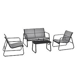 Salon de Jardin Palencia de 4 Meubles Acier PVC Noir Gris Clair [en.casa]