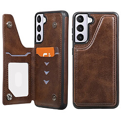 Coque en TPU + PU anti-chute, avec béquille et porte-cartes café pour votre Samsung Galaxy S21 + 5G