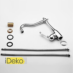 Acheter iDeko® Robinet Mitigeur d’évier cuisine finition chromée robinet de cuisine en laiton (poignée blanche)