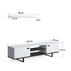 Alter Meuble TV de salon avec deux portes et deux étagères, 150 x 35 x 44 cm, coloris blanc et anthracite pas cher