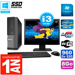 PC DELL 3020 SFF Ecran 19" Core I3-4130 RAM 8Go Disque Dur 960 Go SSD Wifi W7 - Occasion