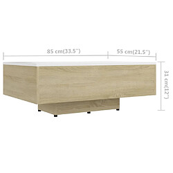 vidaXL Table basse Blanc et chêne sonoma 85x55x31 cm Bois d'ingénierie pas cher