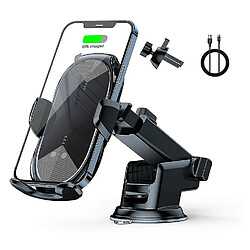 Chrono Support de chargeur de voiture sans fil à serrage automatique -10W Qi Support de téléphone de voiture à charge rapide Support de téléphone de voiture compatible avec iPhone12/12 pro max/Samsung S20/note 20 tous les téléphones de 4,7 à 6,7 pouces (noir)