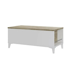 Table basse avec plateau relevable - Blanc/Chene - L 100 x P 50/72 x H 42/55 cm - EVAN