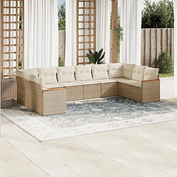 Maison Chic Salon de jardin avec coussins 10 pcs, Ensemble Tables et chaises de jardin, beige résine tressée -GKD905504