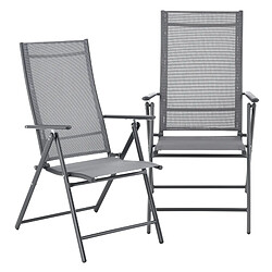 Lot de 2 Fauteuils de Jardin avec Accoudoirs et Dossier Acier Polyester Gris Clair et Foncé [en.casa]