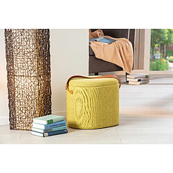 Alter Pouf de rangement en tissu avec poignée en éco-cuir, couleur jaune-vert, 42x30x36 cm