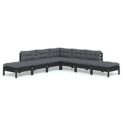 Maison Chic Salon de jardin 7 pcs + coussins - Mobilier/Meubles de jardin - Table et chaises d'extérieur Noir Bois de pin -MN32559