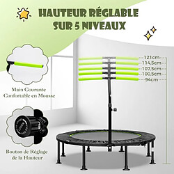 Avis Helloshop26 Mini trampoline d'intérieur pliable diamètre 110cm avec poignée réglable en hauteur trampoline de fitnesss avec tapis de saut en pp charge 100kg vert 20_0008906