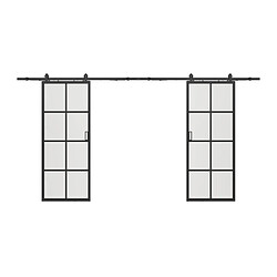 Avis Vente-Unique Porte coulissante double avec système en applique - aluminium et verre trempé dépoli - 2 x H205 x L73 cm - WILDEN II