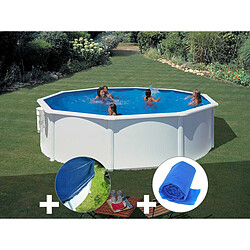 Kit piscine acier blanc Gré Bora Bora ronde 3,70 x 1,22 m + Bâche hiver + Bâche à bulles