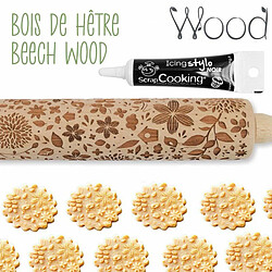 Scrapcooking Rouleau à pâtisserie bois empreintes nature 39 cm + Stylo glaçage noir