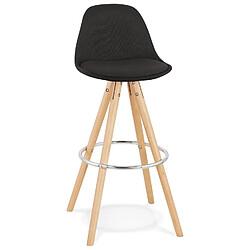 Alterego Tabouret de bar design 'DANI' en tissu noir et pieds en bois naturel