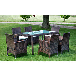 Maison Chic Mobilier à dîner 7 pcs de jardin avec coussins - Ensemble table et chaises d'extérieur - Salon/Mobilier de jardin classique Résine tressée Marron -MN28261