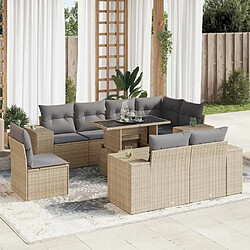 vidaXL Salon de jardin avec coussins 9 pcs beige résine tressée 