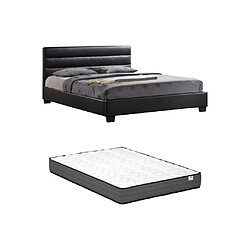 Vente-Unique Lit 140 x 190 cm - Simili - Noir + Matelas - FAUSTIN pas cher