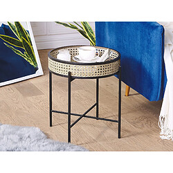 Beliani Table appoint rotin clair / métal noir d 36 cm VIENNA