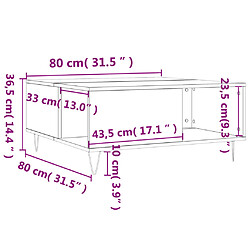 vidaXL Table basse gris béton 80x80x36,5 cm bois d'ingénierie pas cher