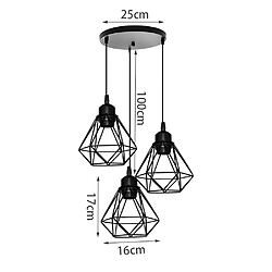 Stoex Plafonnier Rétro À 3 Lumières Suspension Lustre E27 Cage en Métal Suspension Luminaire Vintage D'Intérieur Noir B pas cher