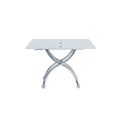 Inside 75 Table relevable extensible HIRONDELLE compacte laquée blanc brillant pied chromé argenté pas cher