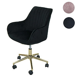 Mendler Chaise de bureau HWC-J62, chaise pivotante chaise de bureau chaise inclinable, velours avec accoudoirs pied doré ~ noir