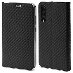 Moozy Étui Portefeuille pour Samsung A50, Noir Carbone - Protection des Bords Métalliques Fermeture Magnétique Flip Cover avec Porte-Cartes