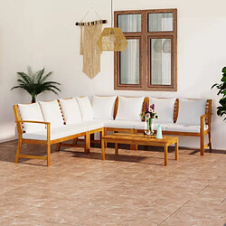 Maison Chic Salon de jardin 6 pcs - Table et chaises d'extérieur - Mobilier/Meubles de jardin Moderne avec coussin Crème Bois d'acacia solide -MN99292