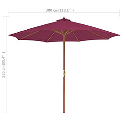 vidaXL Parasol d'extérieur avec mât en bois 300 cm rouge bordeaux pas cher