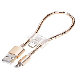 Wewoo Câble or pour Galaxy, Huawei, Xiaomi, LG, HTC et autres smartphone, périphériques rechargeables de chargement de données flexible 24 cm 2A Micro USB + USB-C / Type-C vers USB,