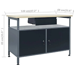 Helloshop26 Etabli 120 cm avec 3 panneaux muraux et 1 armoire atelier table de travail gris noir 02_0003657 pas cher