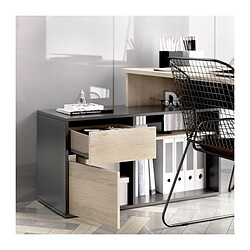 Bureau dangle reversible 1 tiroir + 1 porte - Decor chene et gris - L 139 x P 92 x H 75 cm - ROX pas cher