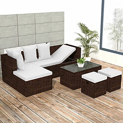 Maison Chic Salon de jardin 4 pcs + coussins - Mobilier/Meubles de jardin - Table et chaises d'extérieur Résine tressée Marron -MN87926