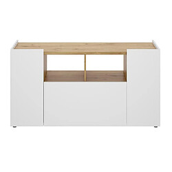 Acheter Pegane Meuble TV en panneaux de particules mélaminés coloris chêne/blanc - Longueur 141.7 x Profondeur 34.7 x Hauteur 43.8 cm