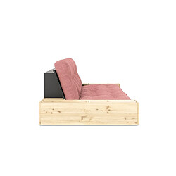 Inside 75 Canapé lit futon BASE rose sorbet couchage 130cm dossiers noirs et accoudoirs coffres