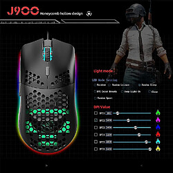 Acheter Universal J900 USB Wired Gaming Mouse RGB Gamer Gamer avec six DPI Honeycomb Hollow Ergonomic