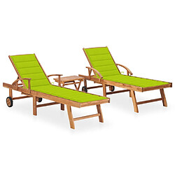 Maison Chic Lot de 2 Chaises longues avec table | Bain de soleil Relax | Transat et coussin Bois de teck solide -GKD30895