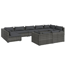 vidaXL Salon de jardin 9 pcs avec coussins Gris Résine tressée